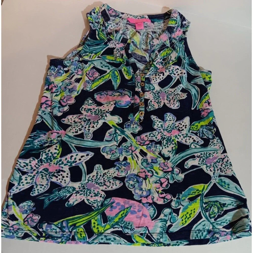 Lilly Pulitzer Essie Tank XS Floral Button Up Preppy Designer‎ Fashion Top